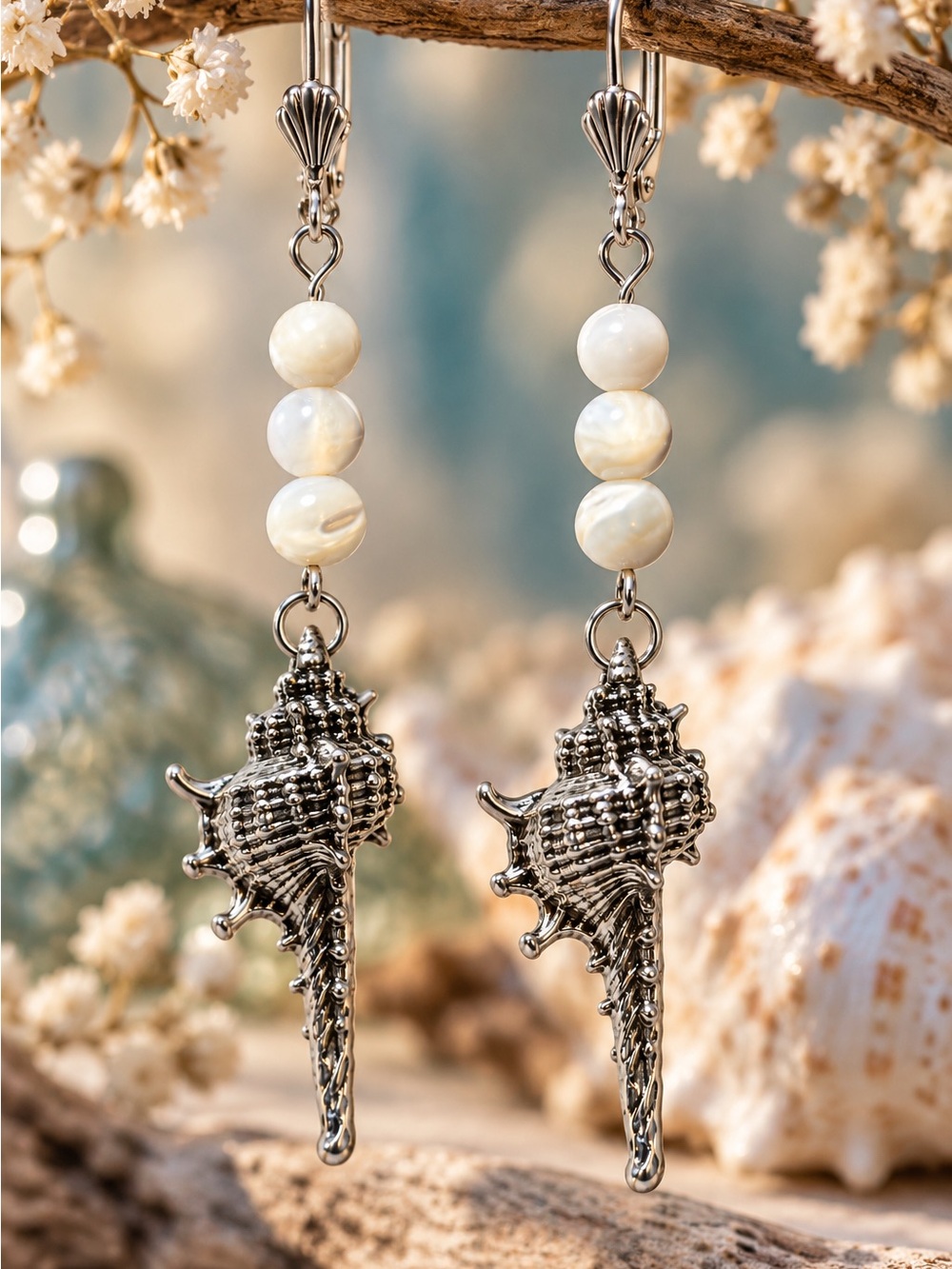 Handmade Mother of Pearl Seashell Statement Earrings